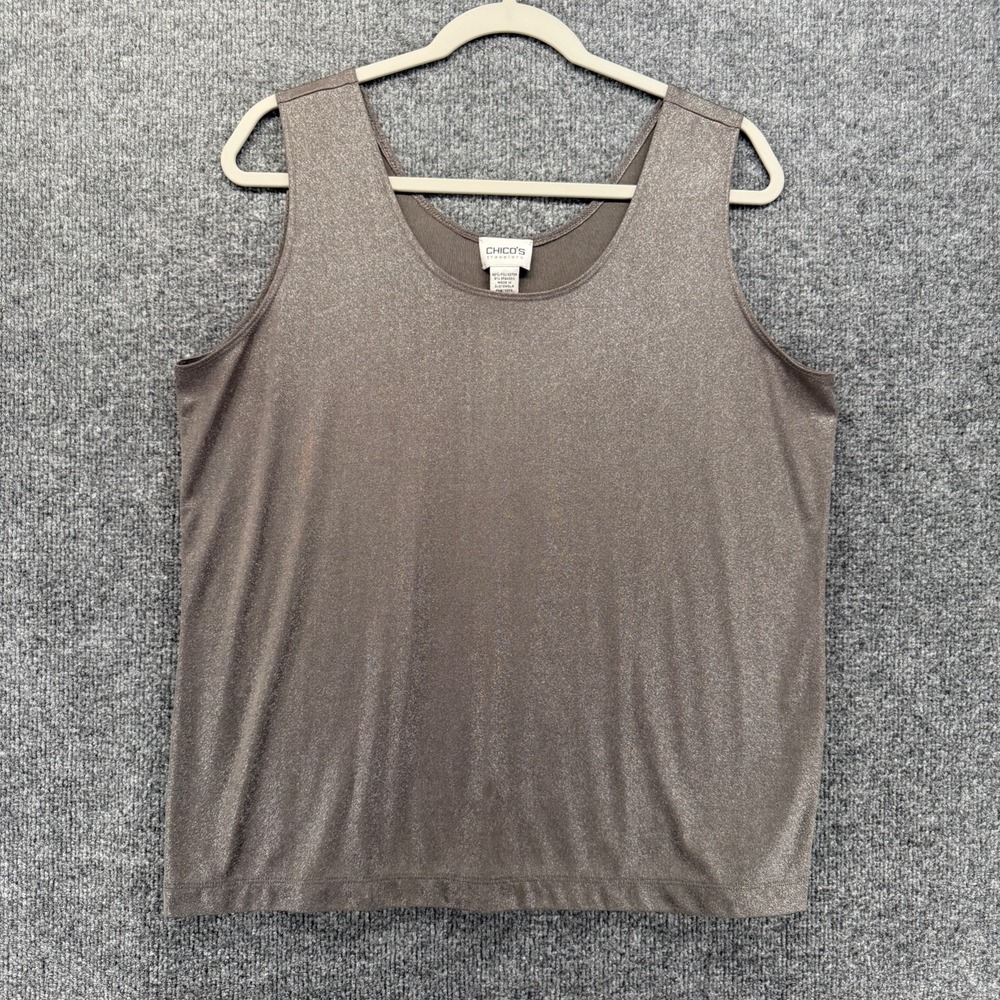 Chicos Tank Top Womens XL Brown Metallic Scoop Neck Stretch Layering Cocktail